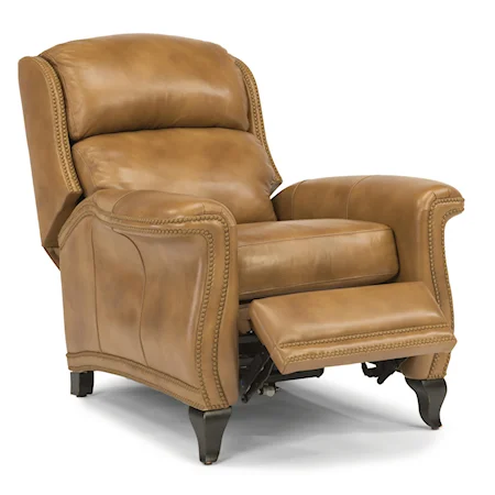 Transitional High Leg Recliner with Wide-Flared Arms and Nailhead Border